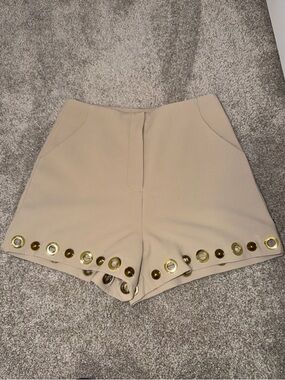 Guess by Marciano Beige High-Waist Shorts with Gold Eyelets